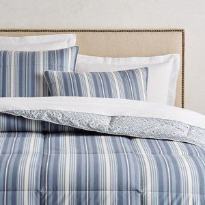 Two Pottery Barn Standard Pillow Shams Meredith Reversible Blue Stripe N…